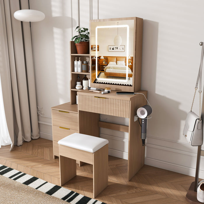 Modern Vanity Desk With 3 LED Lighting Modes, 4 Drawers