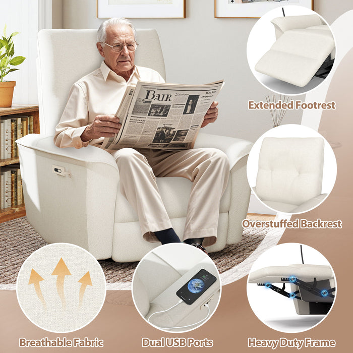 270° Power Swivel Rocker Recliner Chair With Phone Holder, Electric Glider Reclining Sofa With USB Ports For Living Room Bedroom - Beige