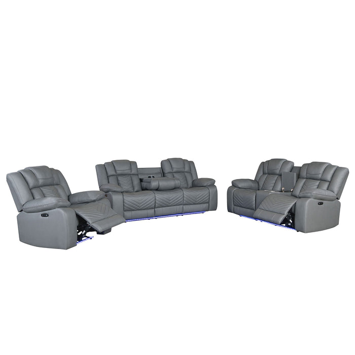 Raize - 10 Power Console Reclining Loveseat With LED And Immersive Sound - Gray