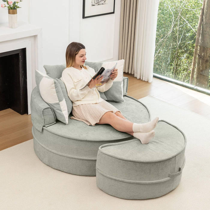 Modern Oversized Round Barrel Accent Chair With Ottoman