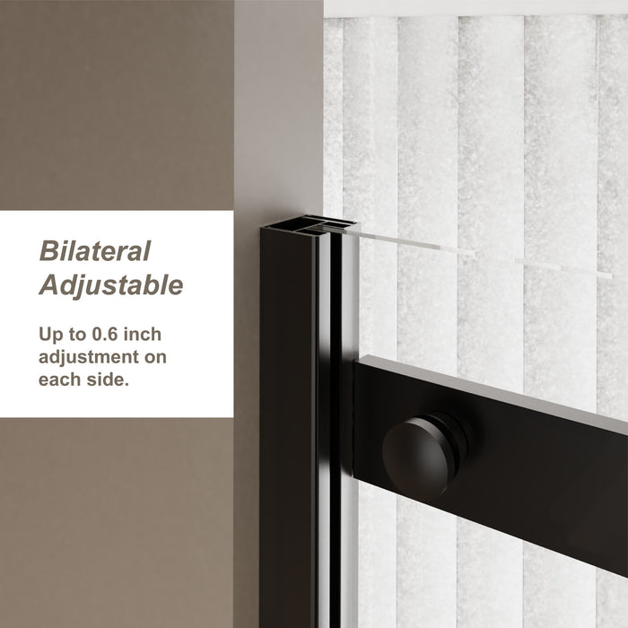 Frameless Shower Door Single Sliding, Clear Tempered Glass Shower Door With Zinc Roller Rail System, Stainless Steel Handle - Black