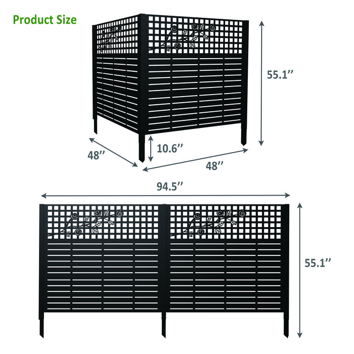 2 Panels Privacy Screen, Outdoor Privacy Panels, Trash Can Enclosure, Air Conditioner Fence - Black