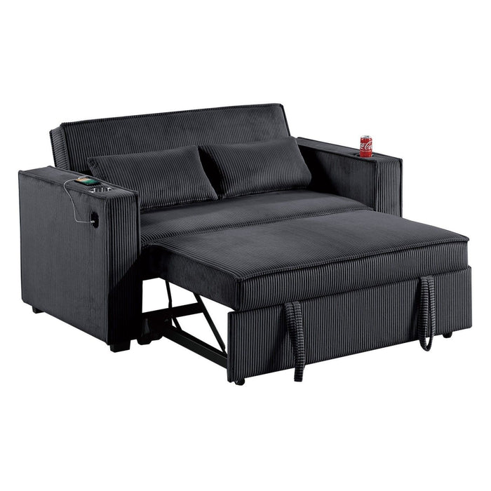 Modern Style Convertible Sofa With Pull-Out Bed, USB Ports & Cup Holders