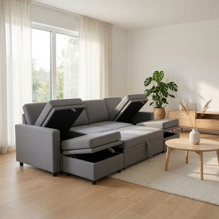 Extra Wide U - Shape Convertible Sleeper Sofa Bed With Dual Storage Ottoman