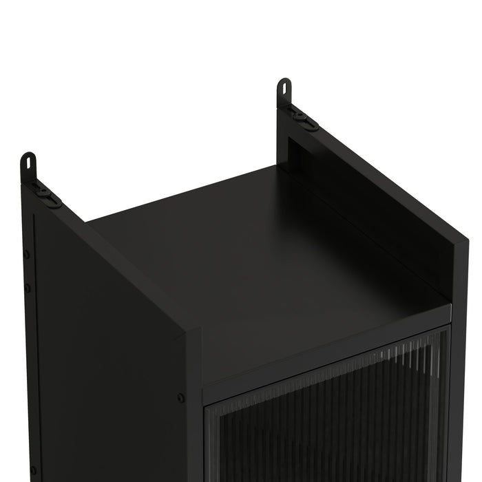 Glass Door Cabinet With Tier Storage