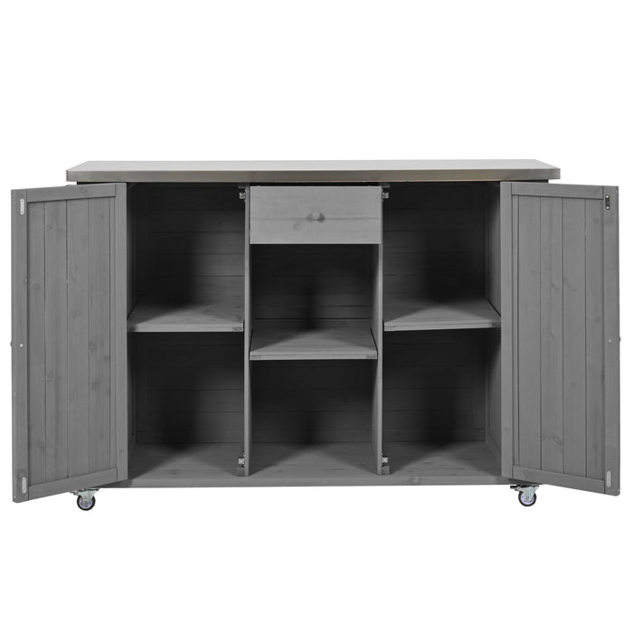 Outdoor Kitchen Island With Stainless Steel Top, Ample Storage Space, Towel And Spice Racks And A Bottle Opener