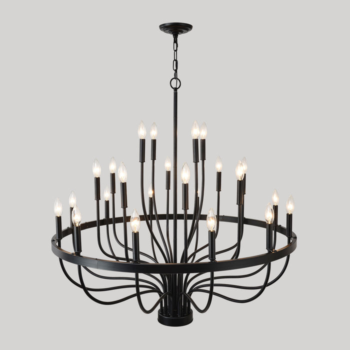 24 Light Chandelier Industrial Iron Candle Chandelier Modern Suspended Farmhouse Chandeliers Pendant Light Fixtures For Dining Room Bedroom Living Room Kitchen Island Foyer E12 Bulb (No Include) - Black