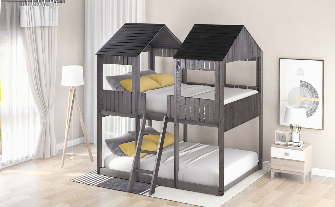 Bunk Bed With Roof, Window, Guardrail, Ladder