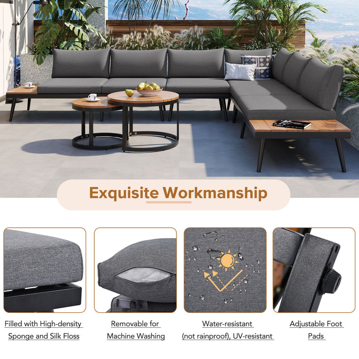 Modern Outdoor Sectional Sofa Set With Nesting Coffee Tables