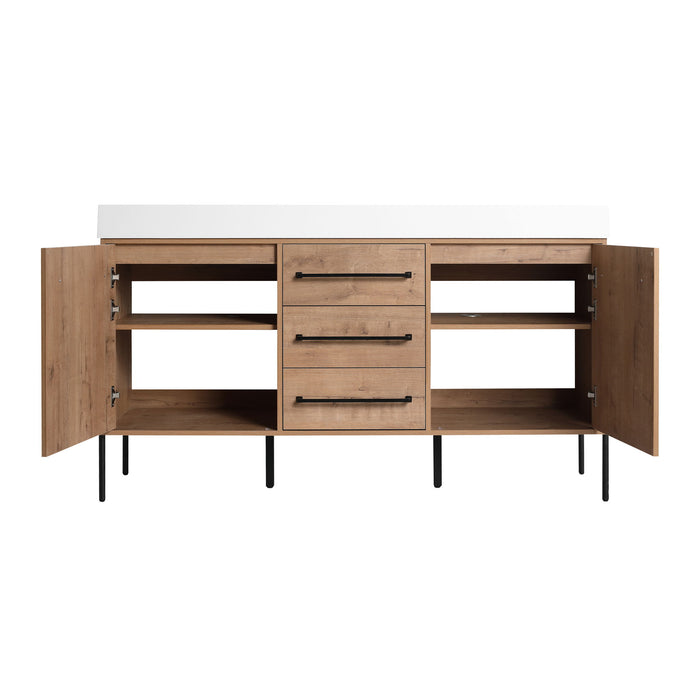 60" Freestanding Bathroom Vanity With Double Sink, Soft Close Doors, 3 Drawers - Imitative Oak