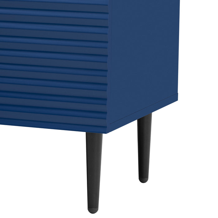 Side Cabinet With Adjustable Shelves And Geometric Door Panels - Navy Blue