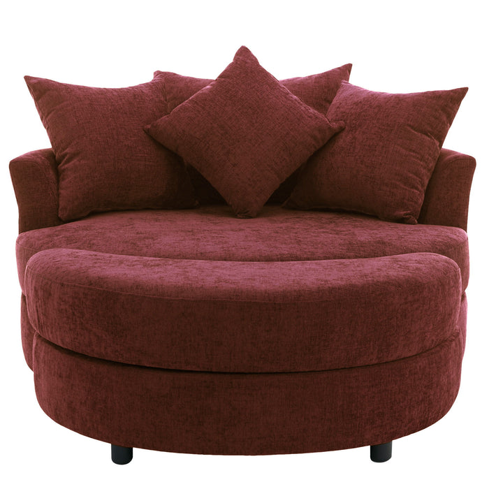 360° Swivel Accent Barrel Chair With Storage Ottoman & 4 Pillows, Modern Leisure Chair Round Accent For Living Room