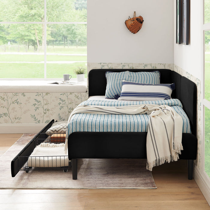 Upholstered Platform Bed Frame With 2 Storage Drawers And Adjustable Sofa Bed