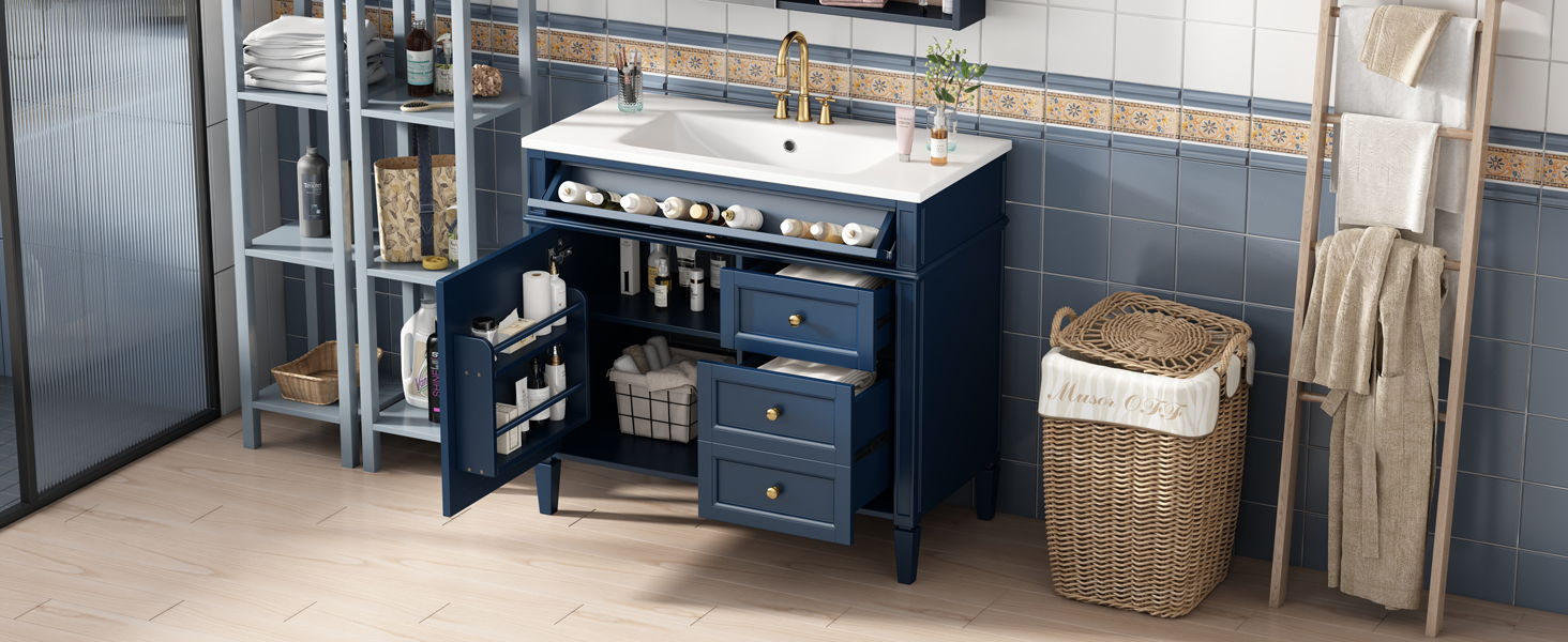 Bathroom Vanity & Top Sink, Modern Bathroom Storage Cabinet With 2 Drawers And A Tip-Out Drawer