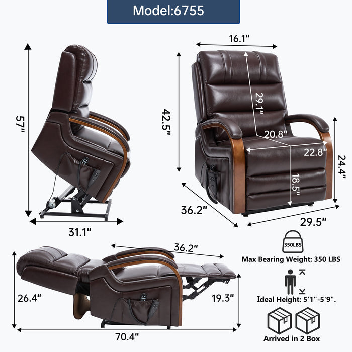 Power Lift Recliner Chair Dual Motor Infinite Position With Heat Massage And Heavy Duty Motion Mechanism - Brown