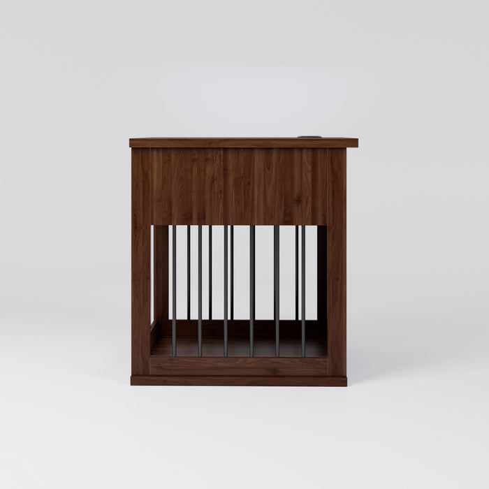 Dog Crate End Table With Charging Station - Antique Brown