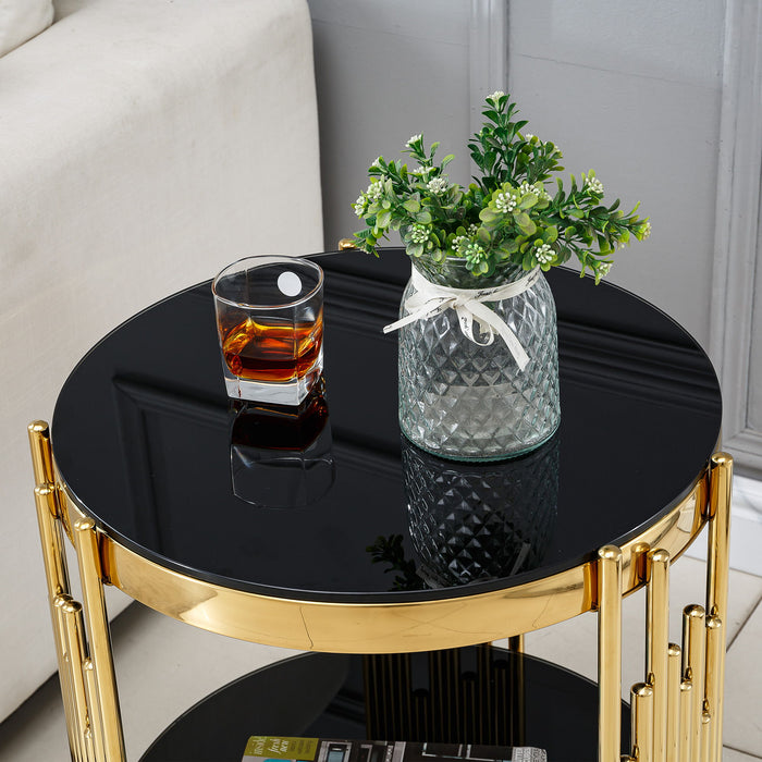 Round Double Tier Table With Flute Shaped Tube Legs