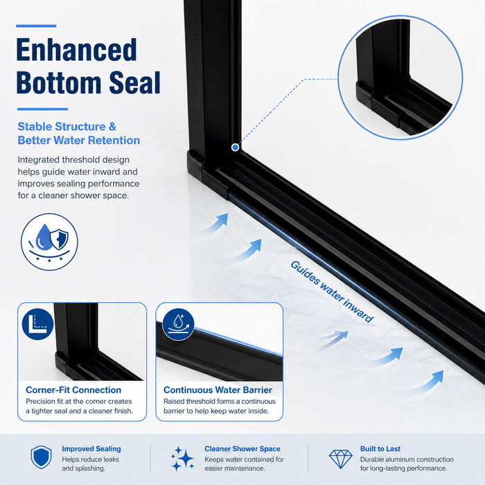 Semi-Frameless Pivot Shower Door With Adjustable Width, Reversible Installation