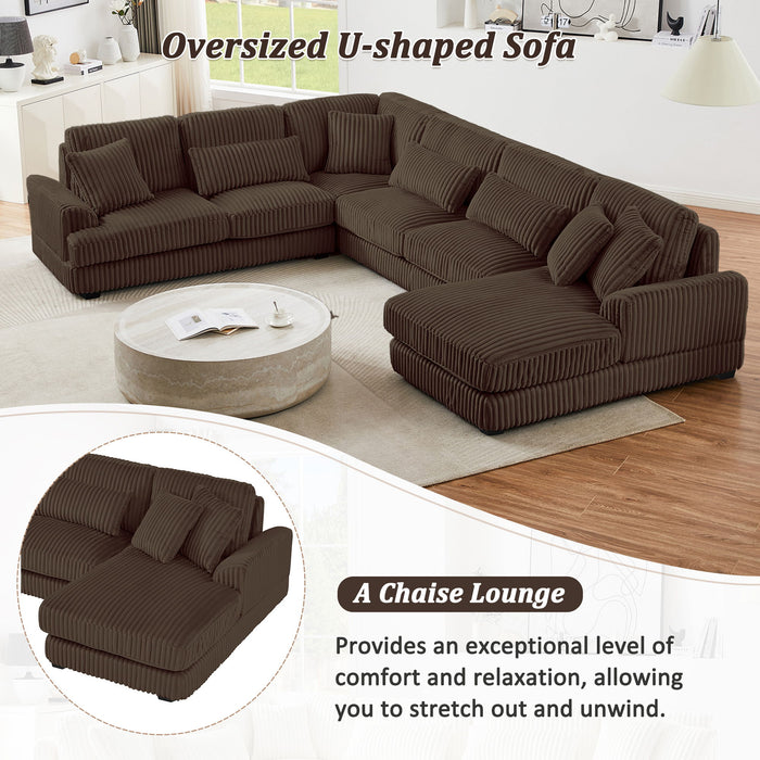 Oversized Sectional Sofa U - Shaped Sofa Couch Modern Sofa Upholstered In Soft Corduroy With A Chaise Lounge For Living Room