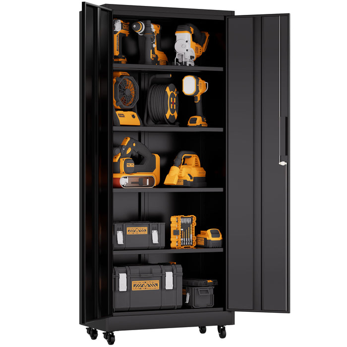 Heavy Duty Rolling Cabinet With Lock, Garage Storage Cabinet, 4 Adjustable Shelves For Tool Organization