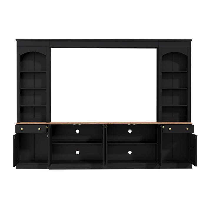 Arched Entertainment Center Wall Unit With Bookshelf, Retro Large TV Stand
