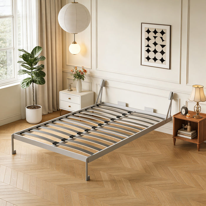 Queen Size Vertical Murphy Wall Cabinet Folding Bed With Automatic Legs - Gray