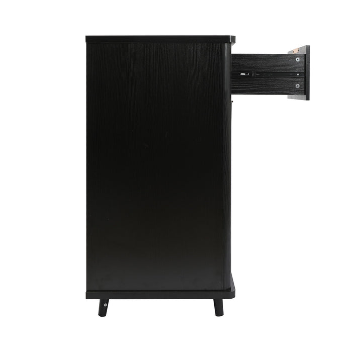 Fluted Coffee Bar Cabinet With Mini Fridge Space & Charging Station