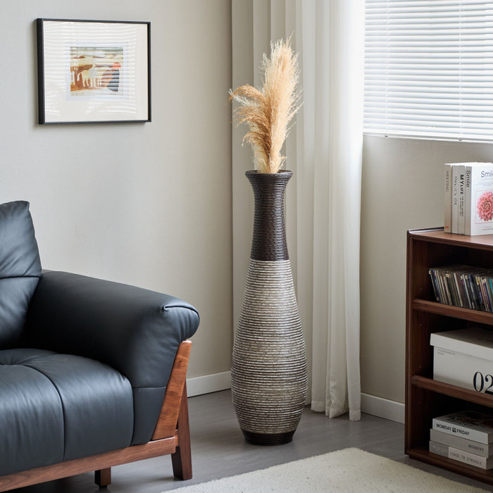 Tall Standing Designer Floor Vase Durable Artificial Rattan Elegant 2 Tone Finish Ideal Decor Accent For Living Room, Bedroom, Entryway Stylish Home Decor Statement Piece - Black / Gray