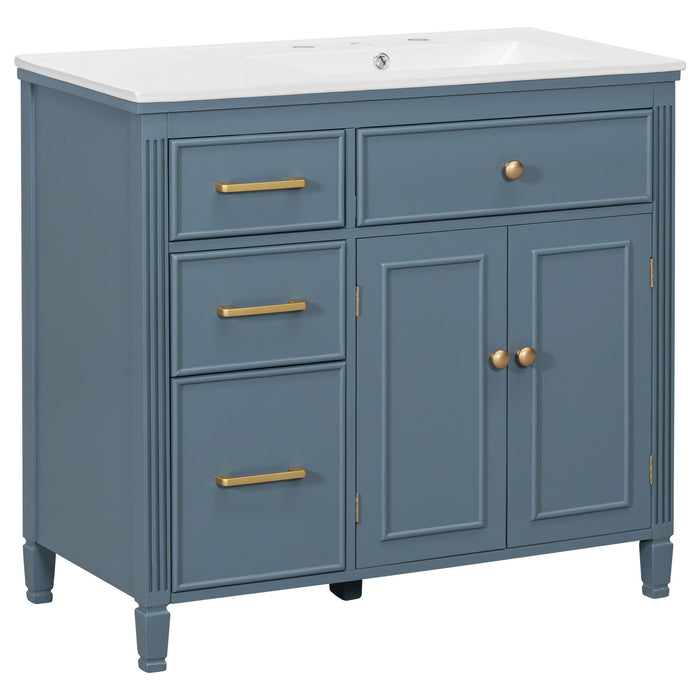 Modern Bathroom Vanity With Ceramic Sink, Freestanding, One Tip Out Drawer, 3 Side Drawers, Adjustable Shelf