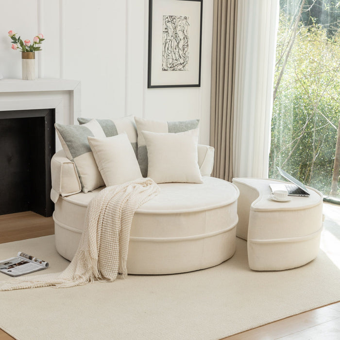 Modern Oversized Round Barrel Accent Chair With Ottoman