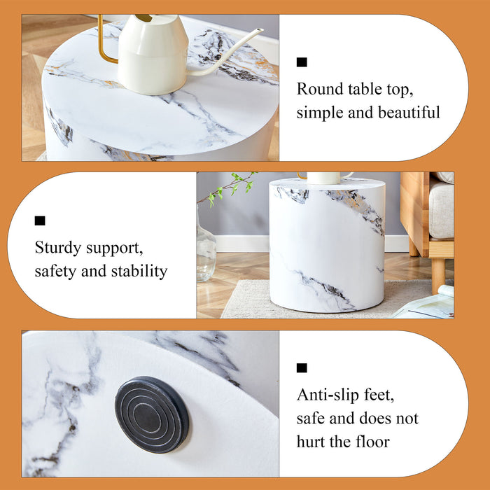 Elegant Cylindrical Table With Patterned Design For Versatile Use - White