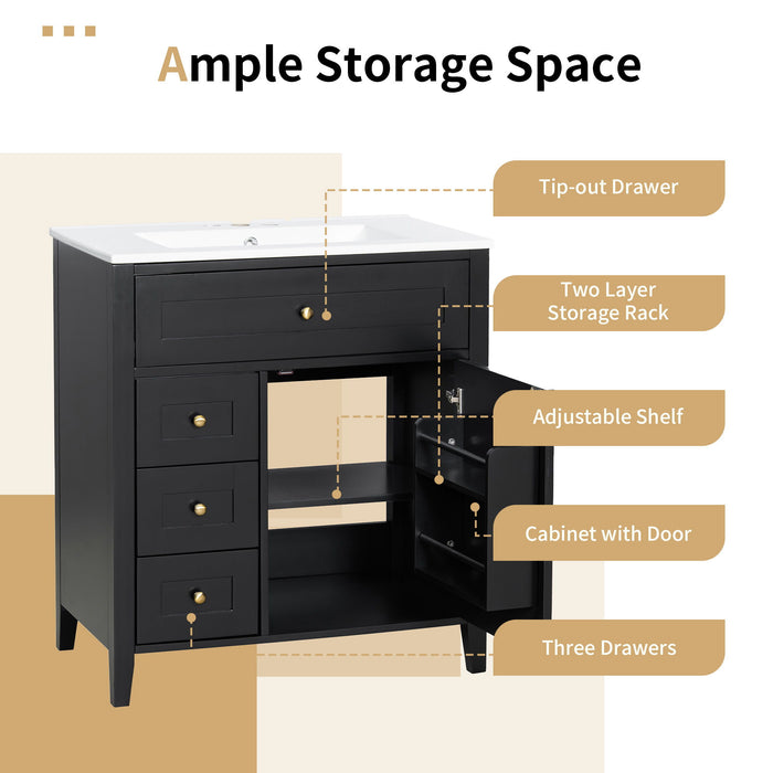 Bathroom Vanity With Sink, 3 Drawers And Adjustable Shelf, Freestanding Storage Unit