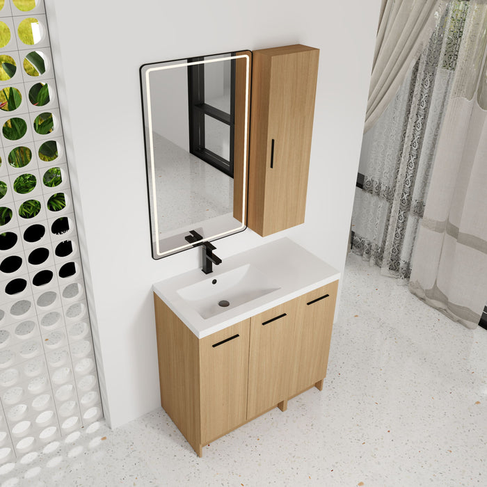 Freestanding Bathroom Vanity Set With Tall Linen Cabinet, 3 Door Storage Cabinet, Single Sink