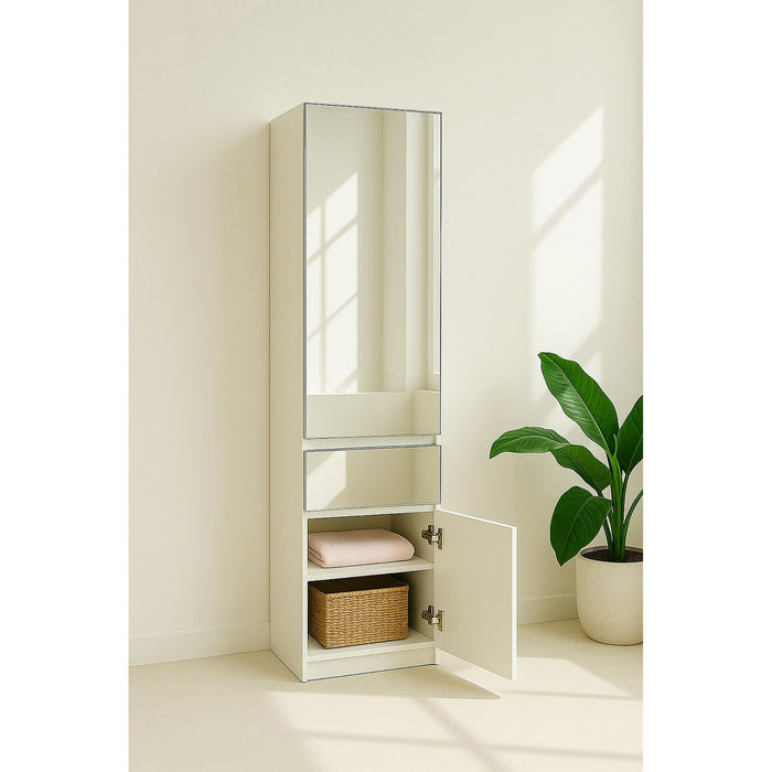 Elise - Slim Modular Wood Closet Cabinet With Mirror In Durable Melamine Construction - White