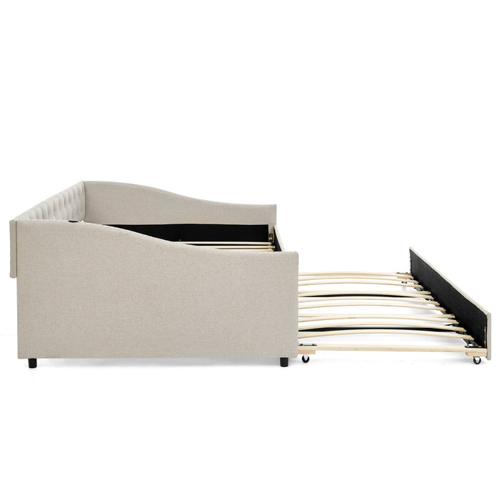 Upholstered Daybed With USB Charging & Pull Out Bed