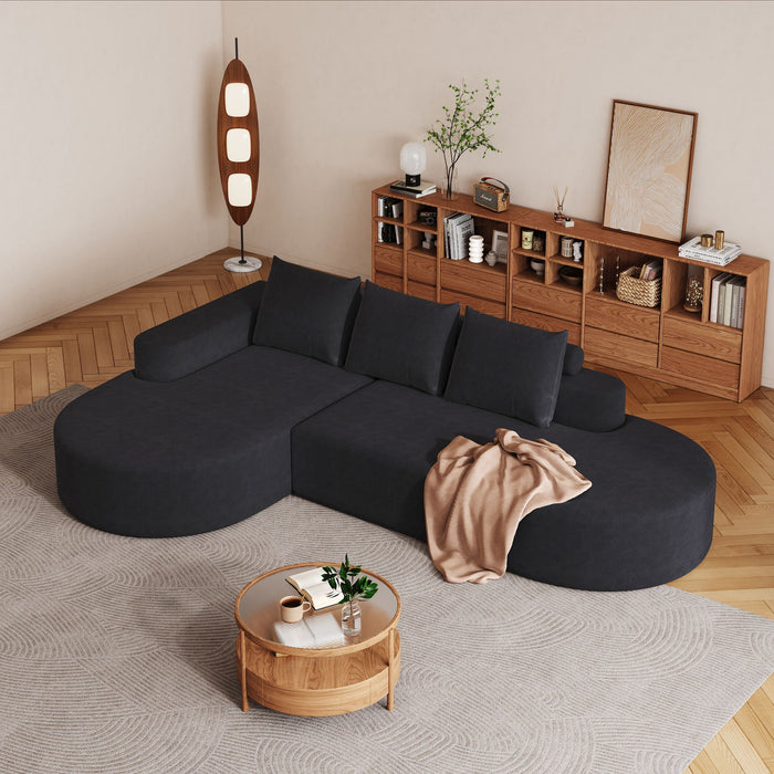 Modern Curved Sofa, L-Shaped Modular Sectional Set With 3 Pillows