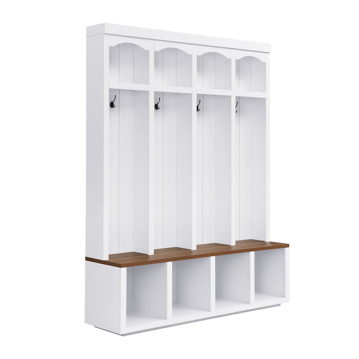 Entryway Hall Tree With Bench, 4 Hooks & Open Storage Space