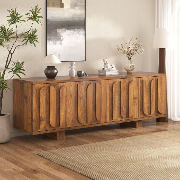 Farmhouse TV Stand, Storage Media Console With Adjustable Shelves & 3 Cable Holes