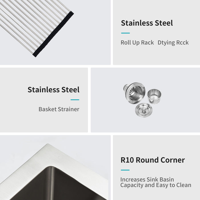 Drop In Kitchen Sink, 16 Gauge Stainless Steel, Single Bowl, Topmount Basin