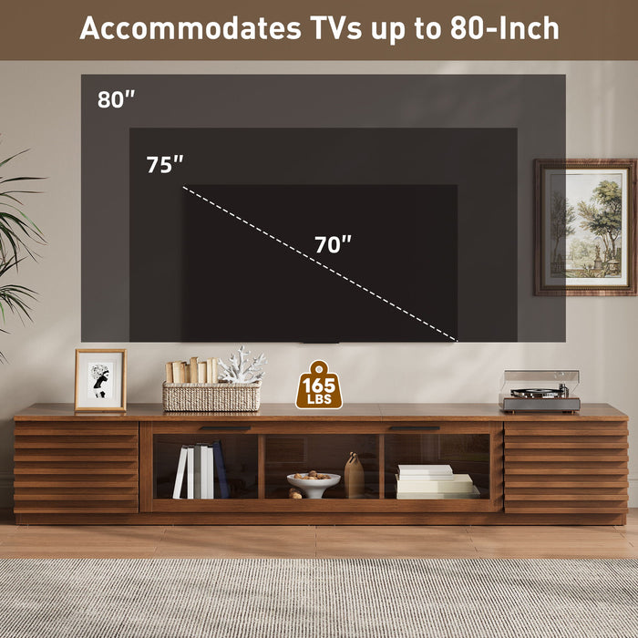 TV Stand With LED Lighting, Soft Closing Hinges, Cable Management - Walnut