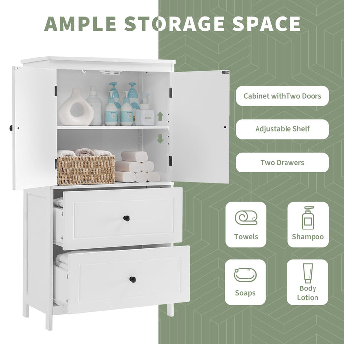 Bathroom Storage Cabinet With 2 Doors And Drawers, Adjustable Shelf
