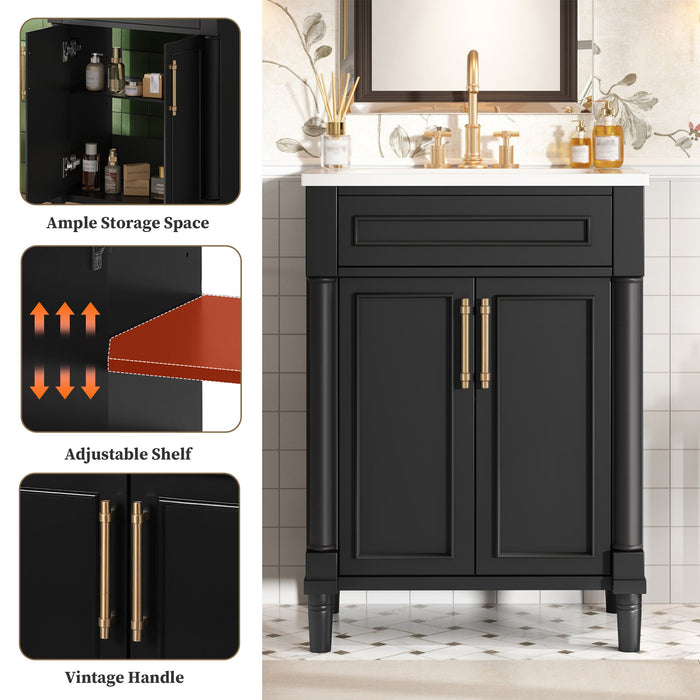 Bathroom Vanity With Integrated Sink, 2 Door Cabinet - Black