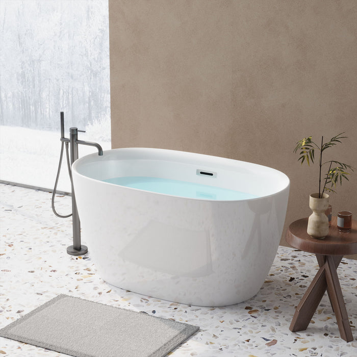 Freestanding Oval Bathtub With Overflow And Pop Up Drain, Double Walled Design - Gloss White