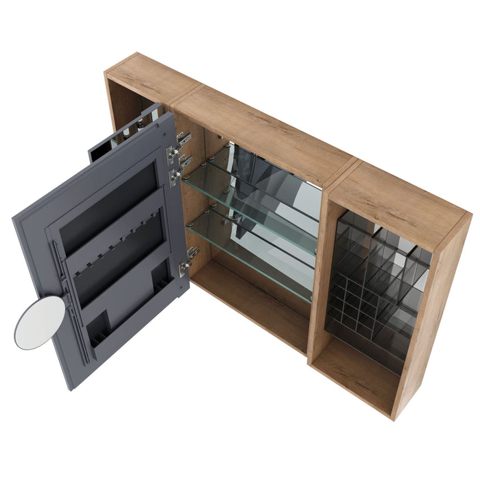 Wall Mounted Bathroom Mirror Cabinet, Adjustable Shelves - Imitative Oak