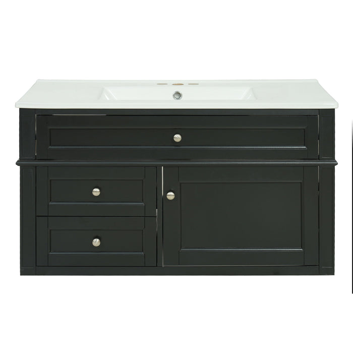 Modern Wall Mounted Floating Cabinet With Double Drawer And Sink