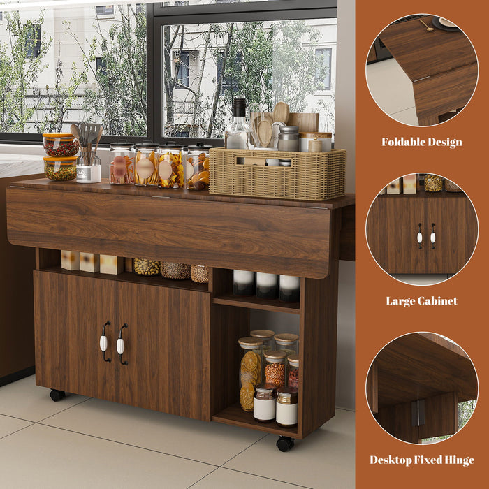 Multi Functional Folding Table With Storage Shelves And Wheels