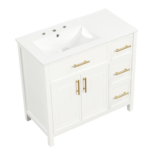 Modern Bathroom Vanity With Sink Top, 2 Doors And 3 Drawers
