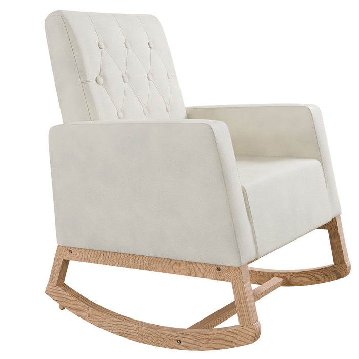 Rocker Chair With Tufted Back - Beige / Ivory