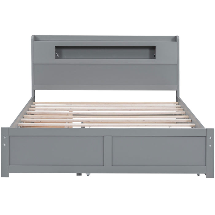 Storage Platform Bed With LED Lights, 2 Drawers And Trundle