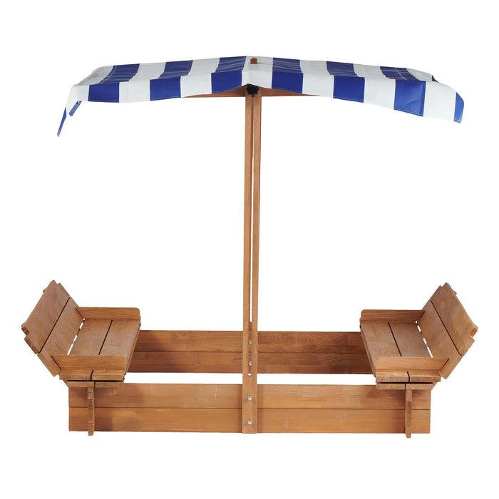 Kids Sandbox With Adjustable Cover, Sand Box With 2 Foldable Bench Seats, Outdoor Sandpit For Backyard Play - Light Brown